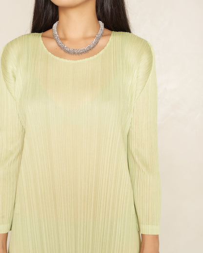 Light Green Long Sleeve Pleated Dress