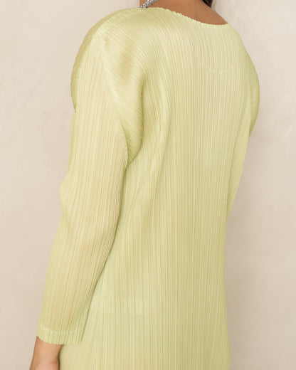Light Green Long Sleeve Pleated Dress