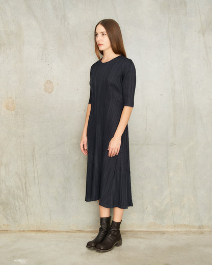 Charcoal Navy Mellow Pleats Dress