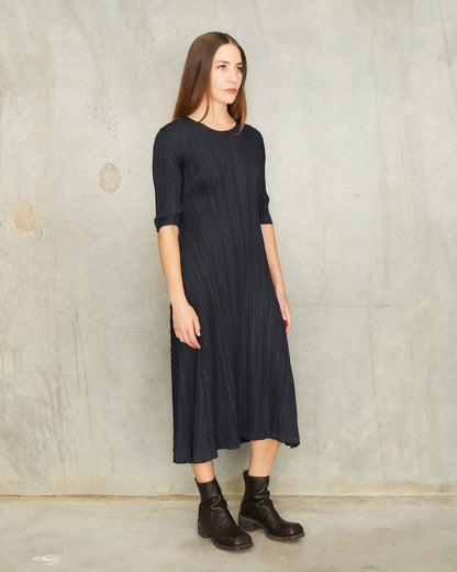 Charcoal Navy Mellow Pleats Dress