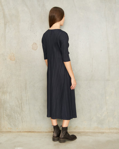 Charcoal Navy Mellow Pleats Dress