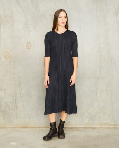 Charcoal Navy Mellow Pleats Dress