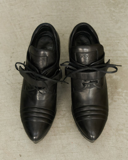 Prada Black Leather Wedge Booties