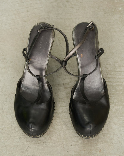 Prada Black Leather Platform Clogs