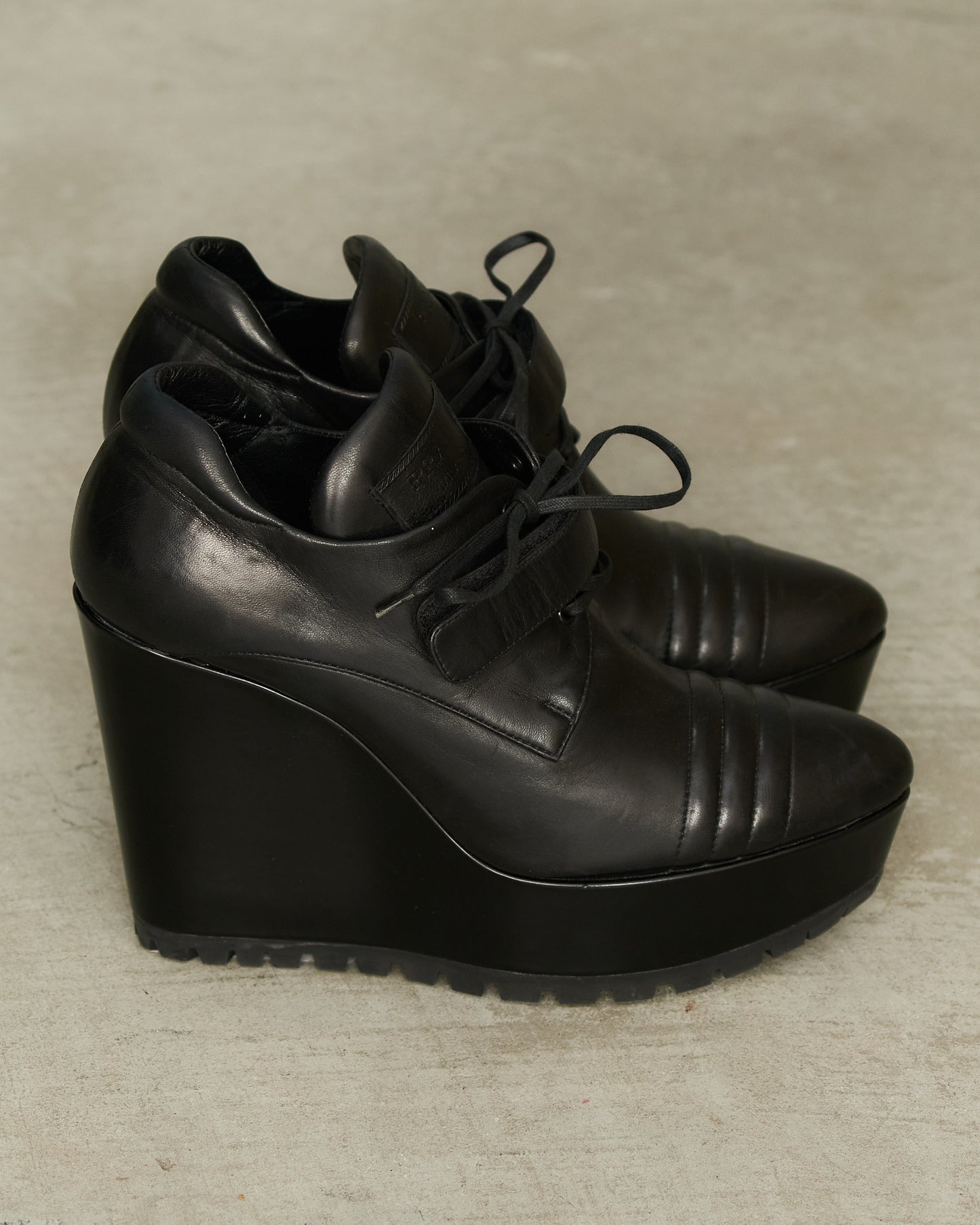 Prada Black Leather Wedge Booties
