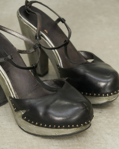 Prada Black Leather Platform Clogs