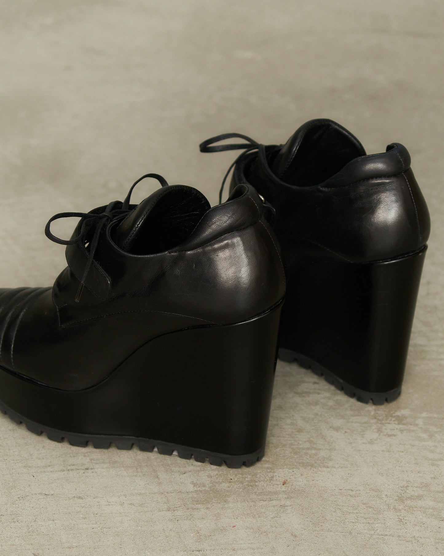 Prada Black Leather Wedge Booties