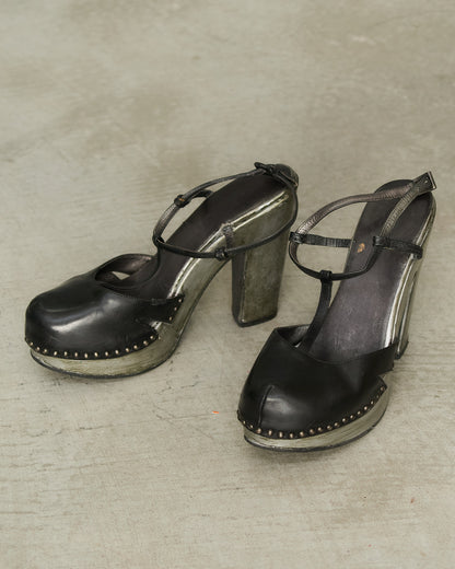 Prada Black Leather Platform Clogs