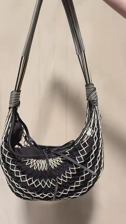 Beige Chevron Croissant Filt Bag