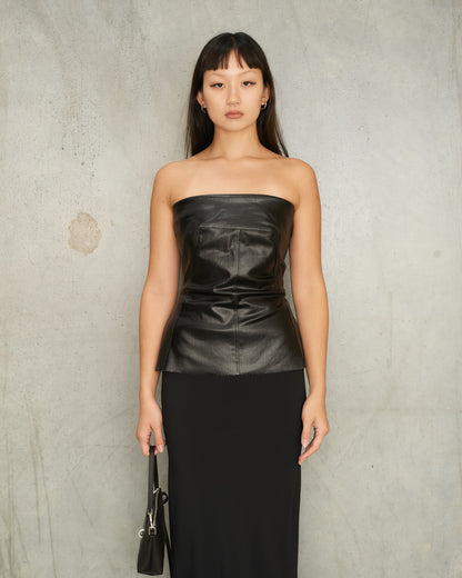 Black Coated Denim Bustier