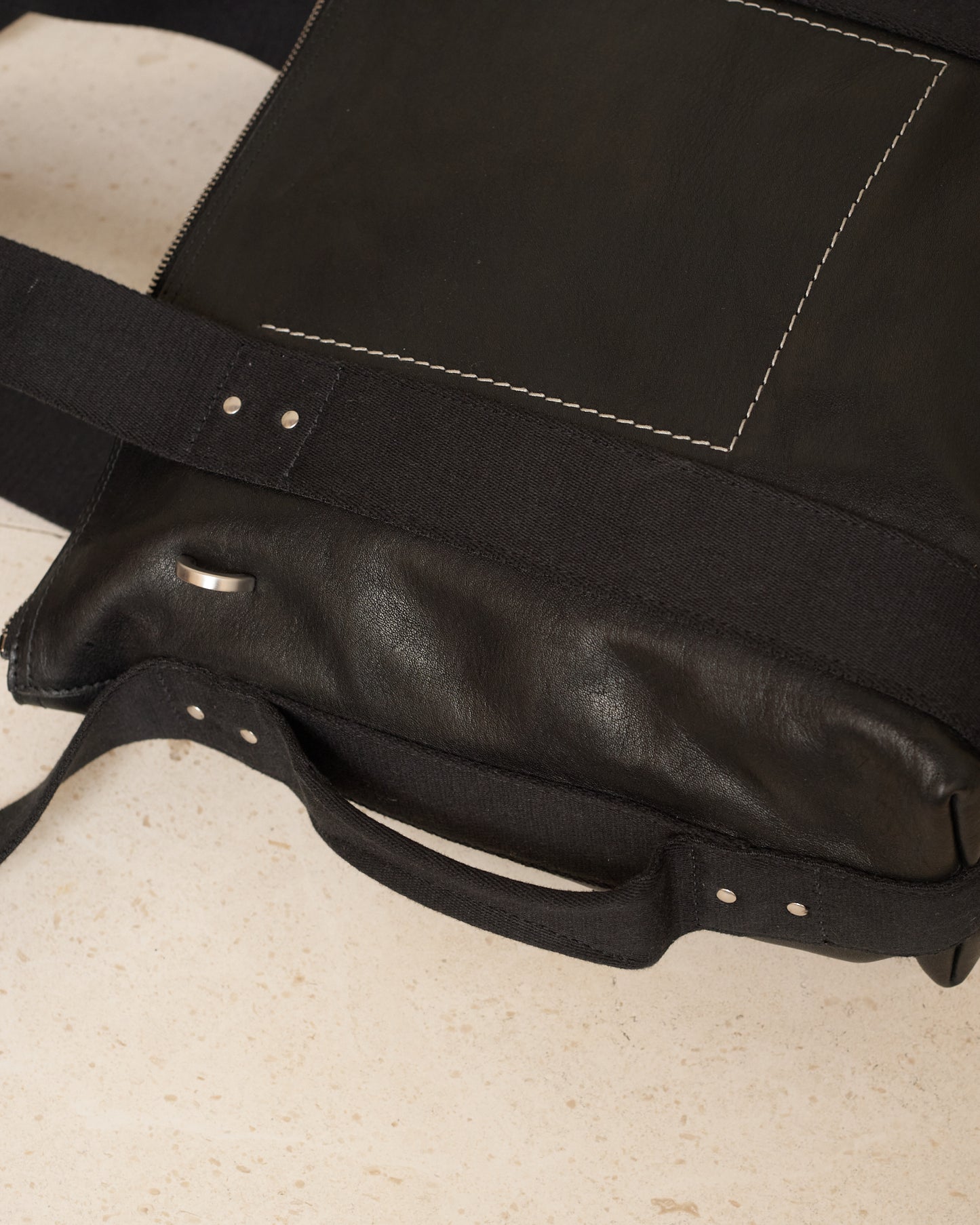 Black Contrast Stitch Leather Bag