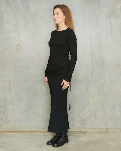 Black Crepe Calf Bias Skirt