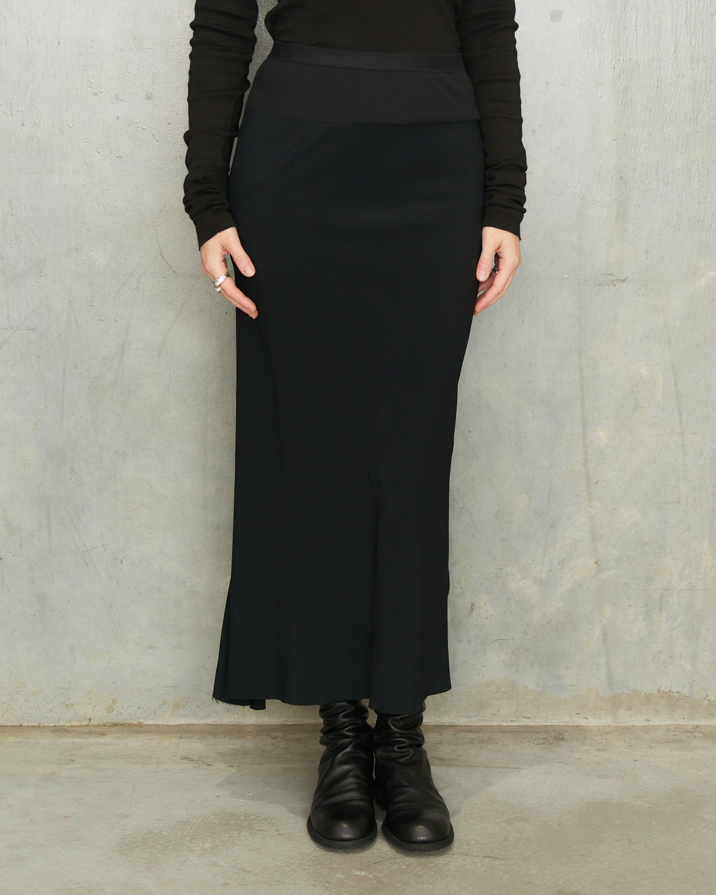 Black Crepe Calf Bias Skirt