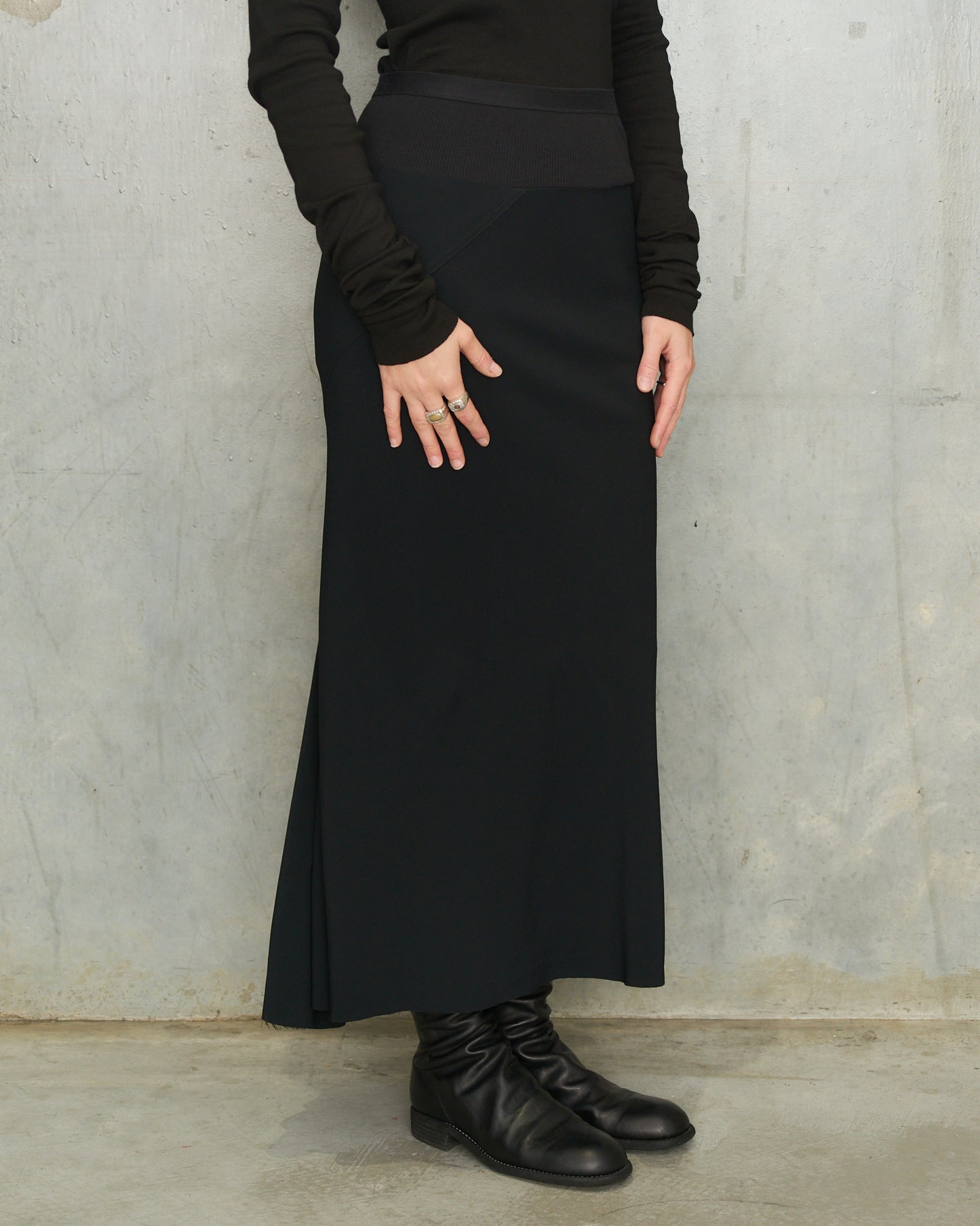 Black Crepe Calf Bias Skirt