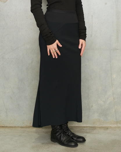 Black Crepe Calf Bias Skirt