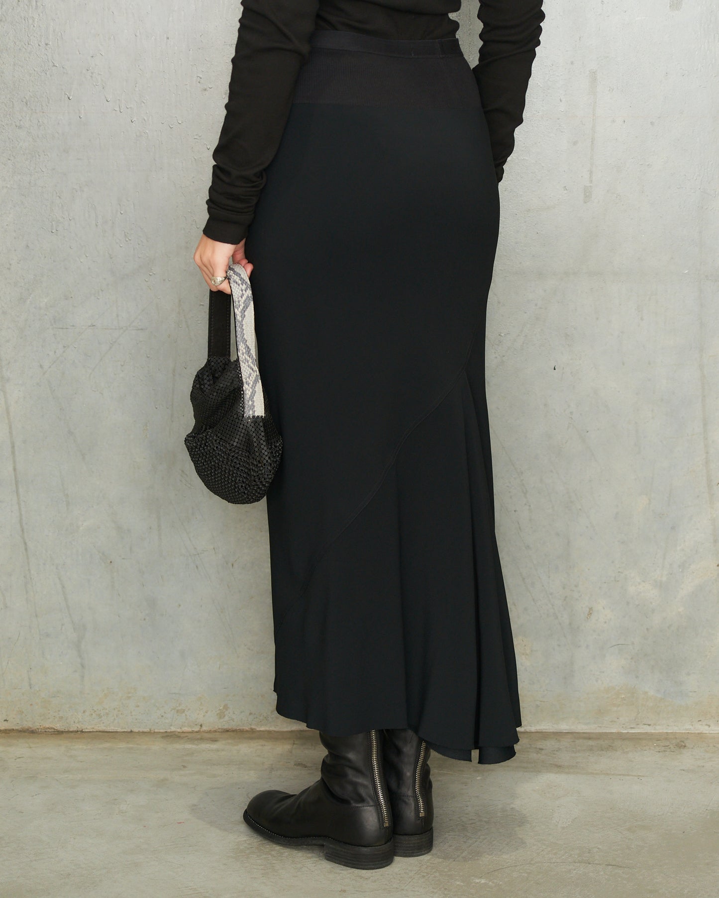 Black Crepe Calf Bias Skirt