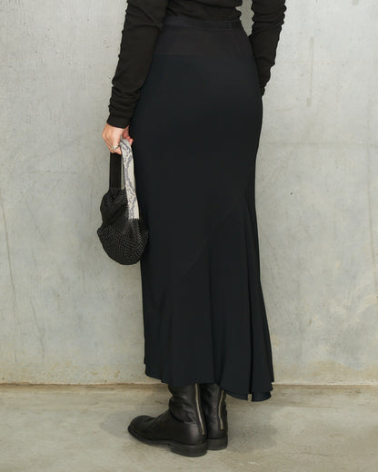 Black Crepe Calf Bias Skirt
