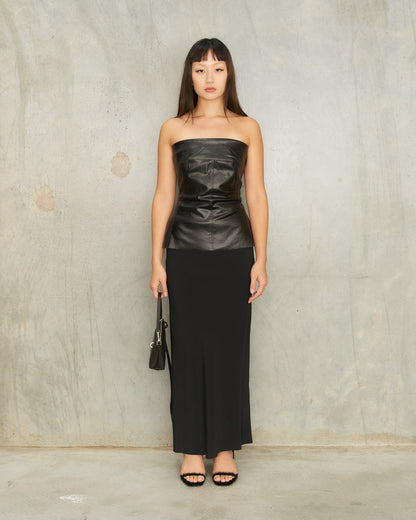 Black Crepe Calf Bias Skirt