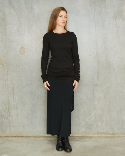 Black Crepe Calf Bias Skirt