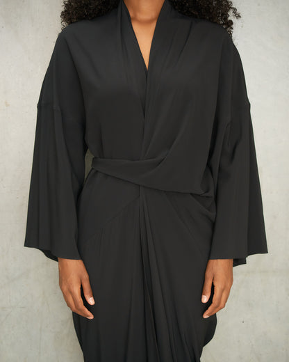 Black Crepe Wrap Gown