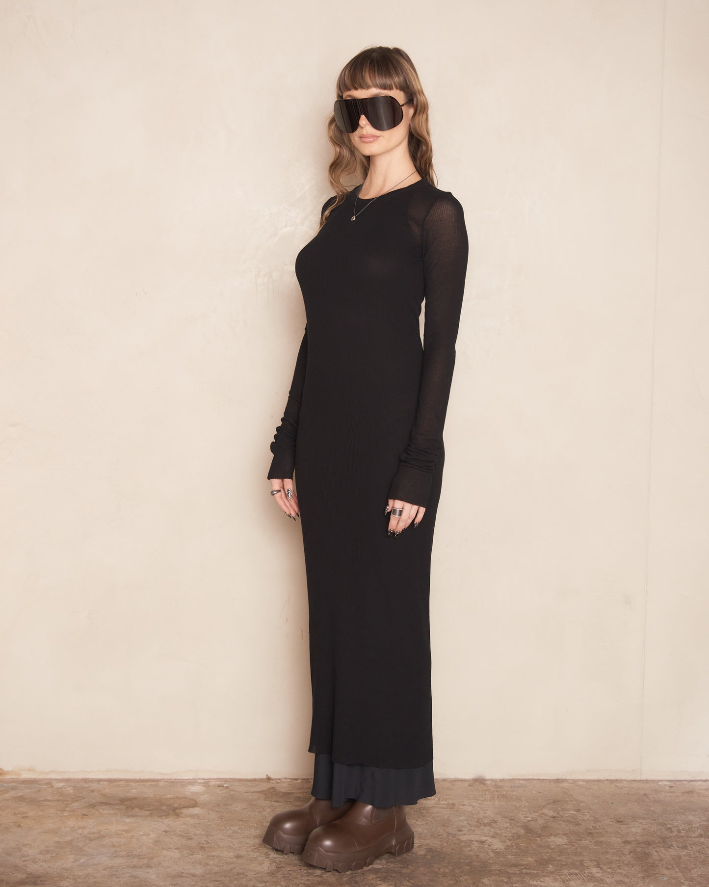 Rick Owens Black Long Sleeve Rib Dress rp02d3546