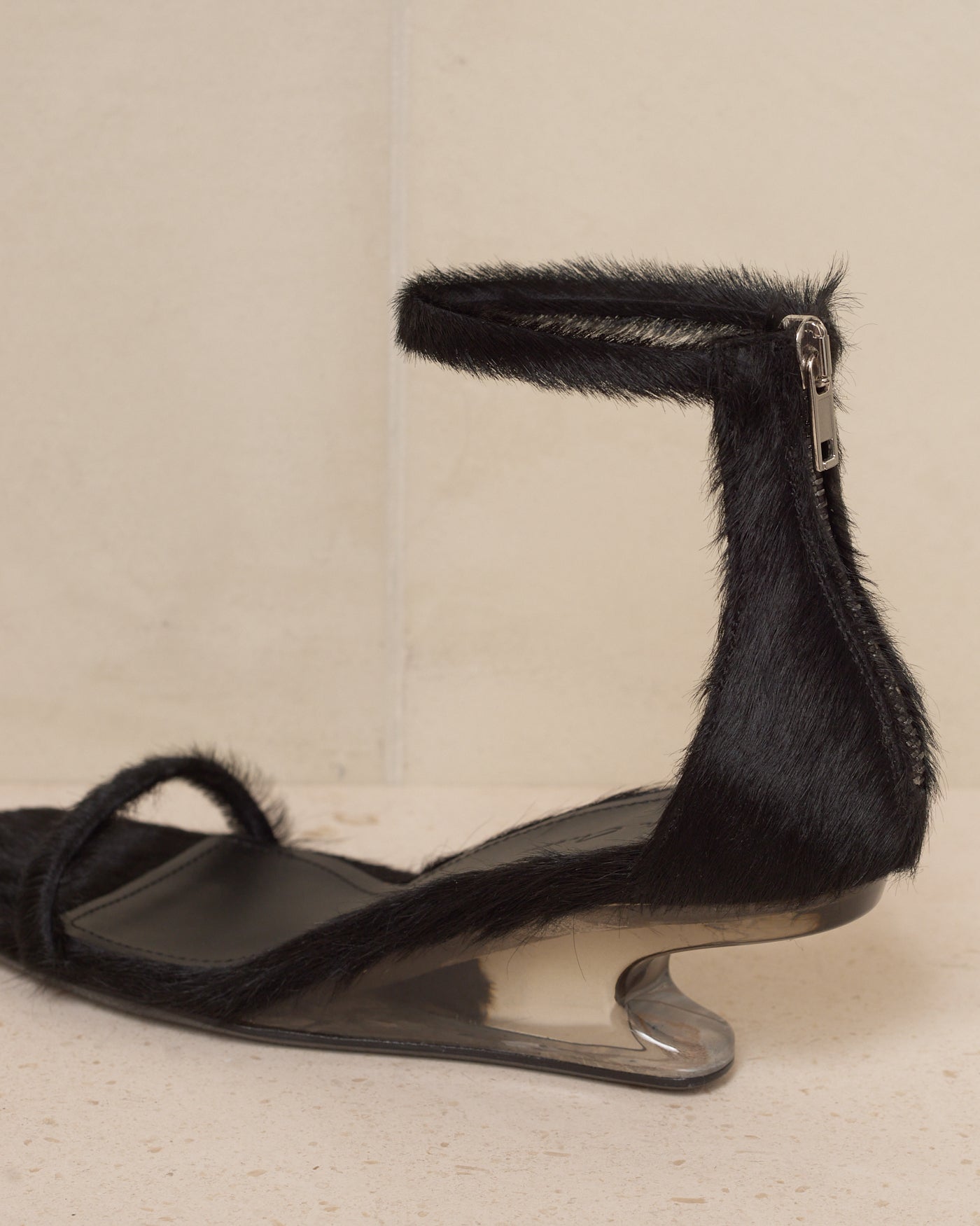 Black Pony Hair Cantilever 45 Sandals