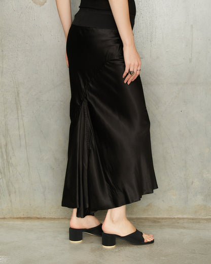 Black Satin Calf Bias Skirt