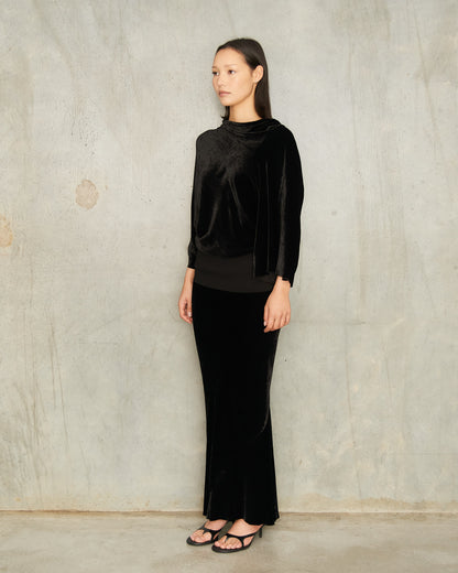 Black Velvet Calf Bias Skirt