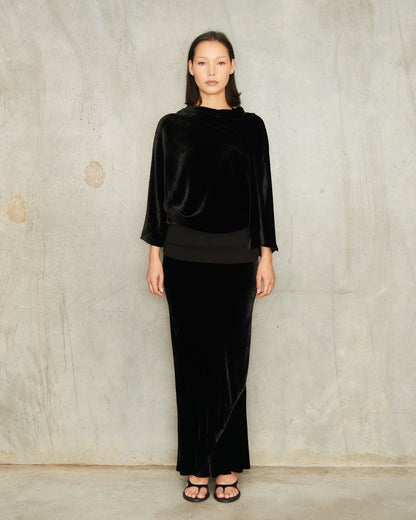 Black Velvet Calf Bias Skirt