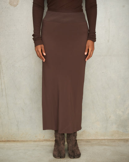 Mahogany Crepe Calf Bias Skirt