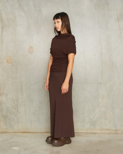 Mahogany Crepe Calf Bias Skirt
