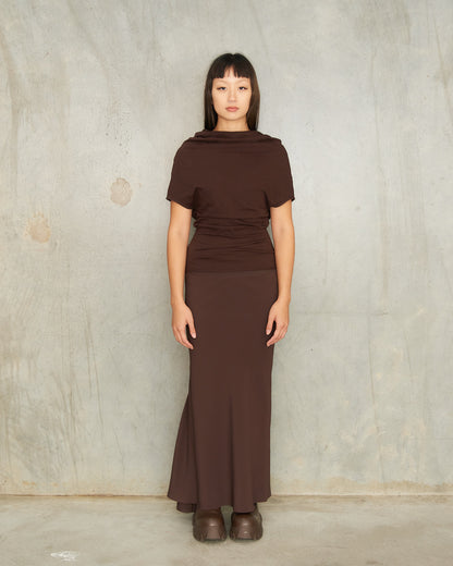 Mahogany Crepe Calf Bias Skirt