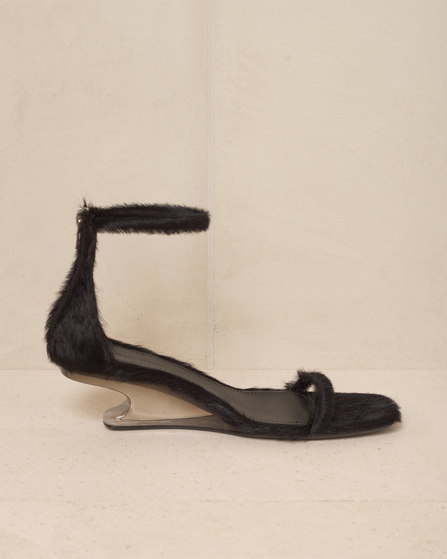 Black Pony Hair Cantilever 45 Sandals