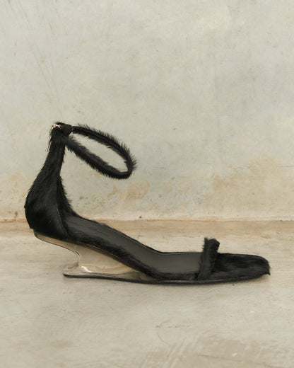 Black Pony Hair Cantilever 45 Sandals