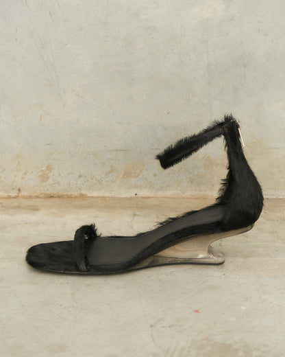 Black Pony Hair Cantilever 45 Sandals