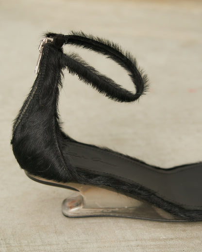 Black Pony Hair Cantilever 45 Sandals