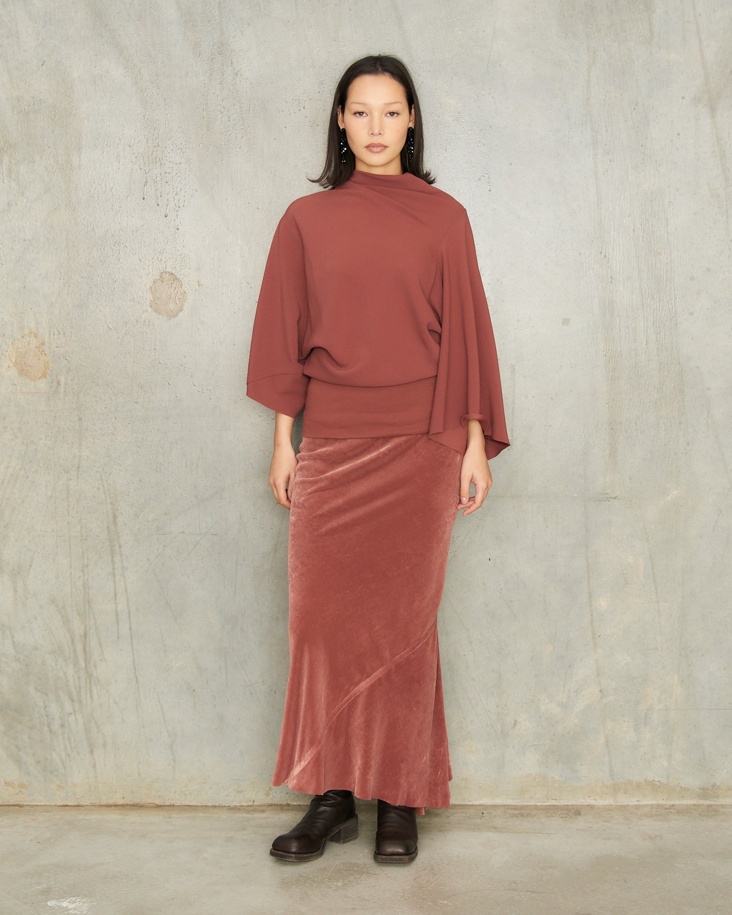Rosewood Velvet Calf Bias Skirt