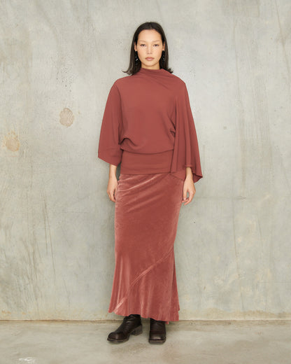 Rosewood Velvet Calf Bias Skirt