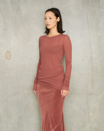 Rosewood Ribbed Long-Sleeve Top