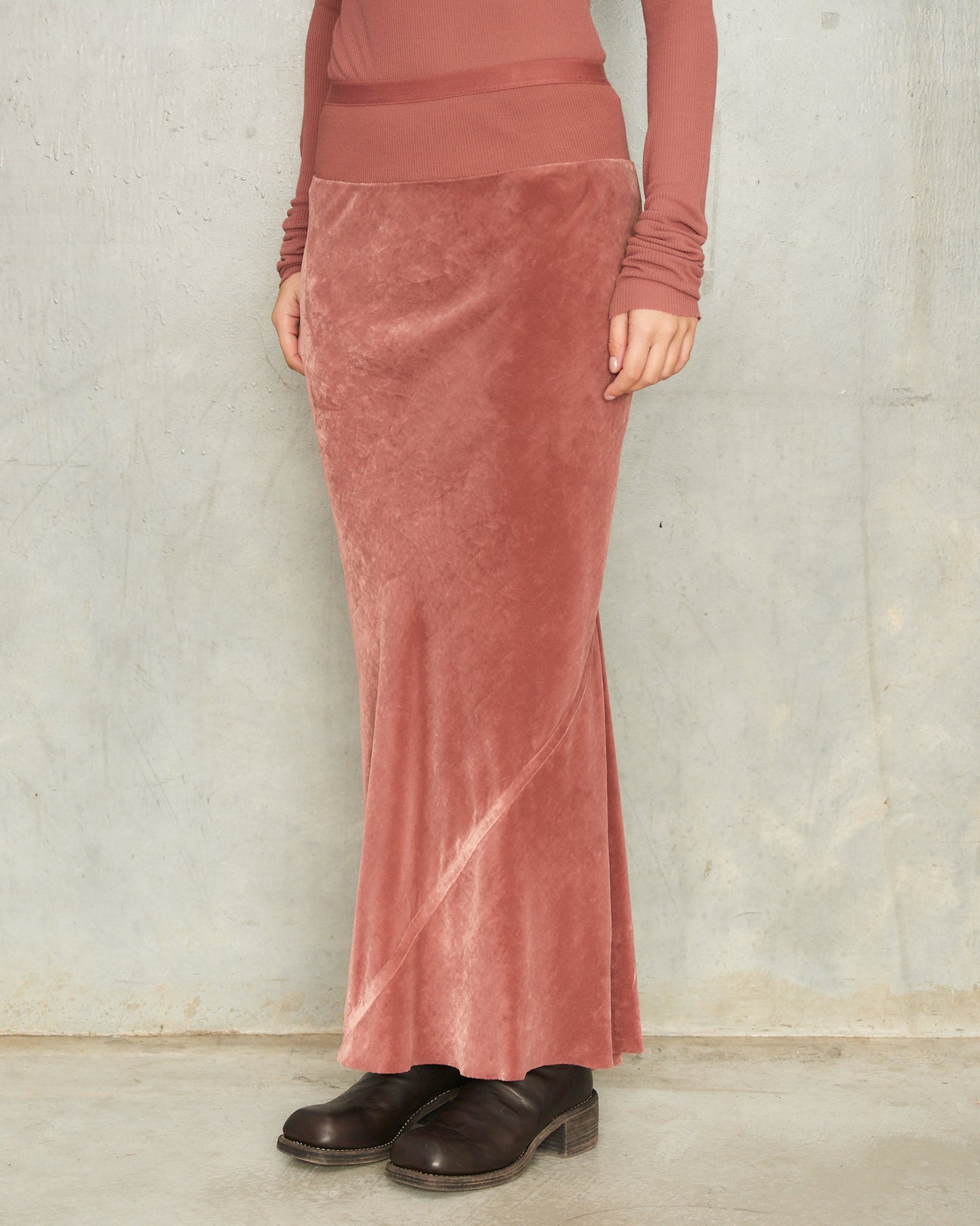 Rosewood Velvet Calf Bias Skirt