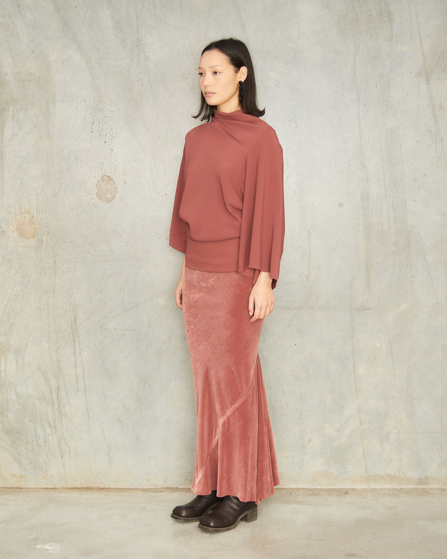 Rosewood Velvet Calf Bias Skirt