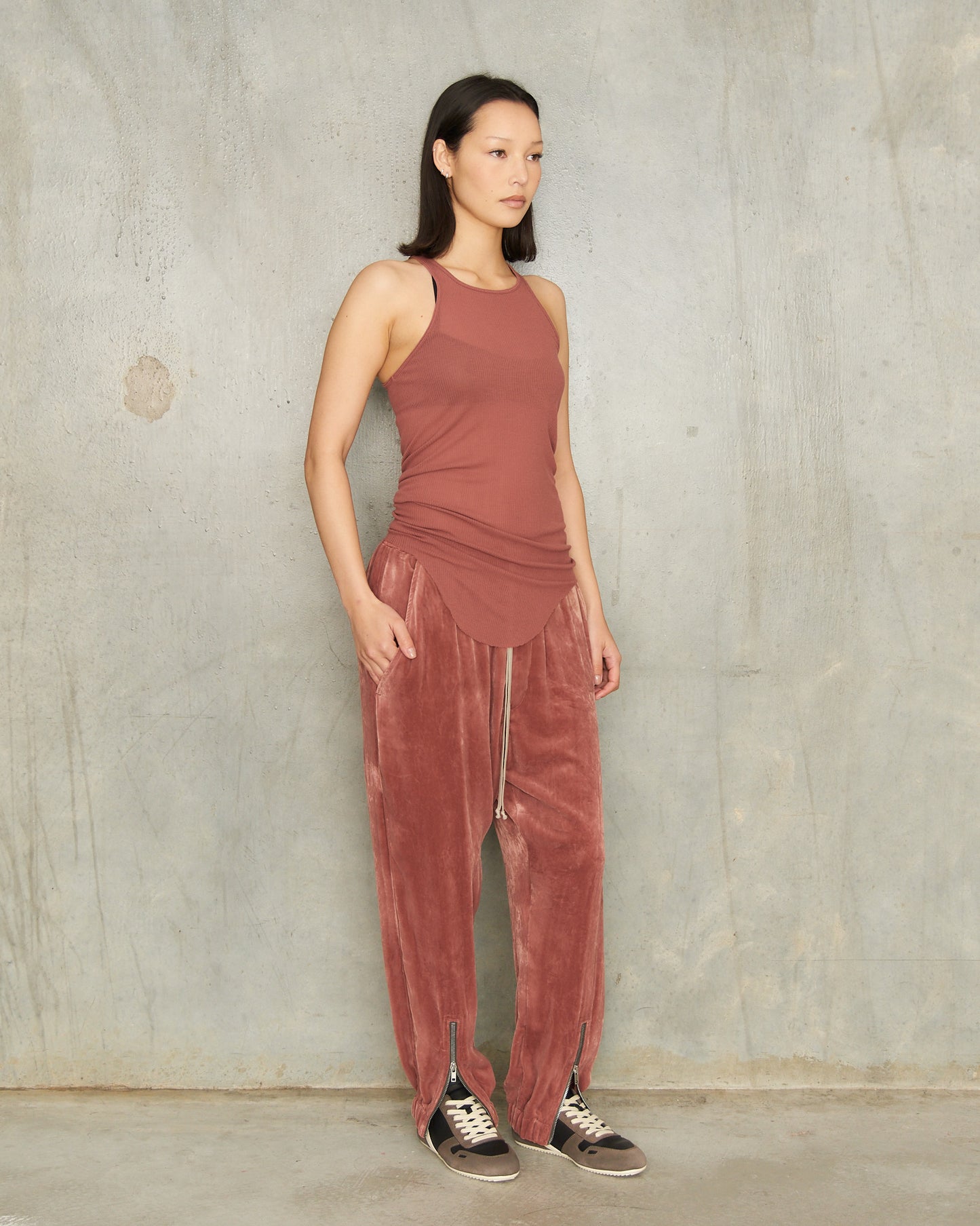Rosewood Velvet Trackpants