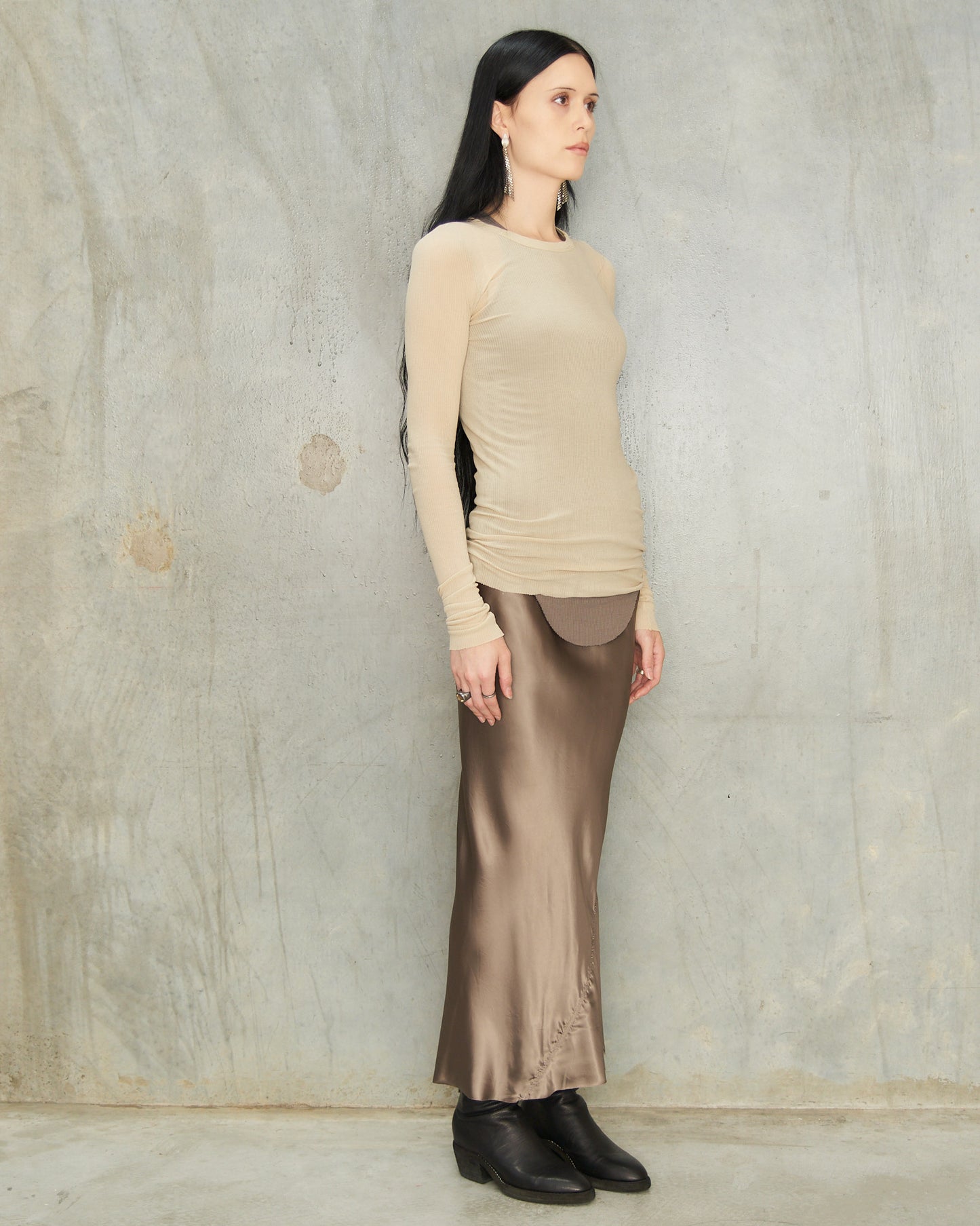 Sand Ribbed Long Sleeve Top