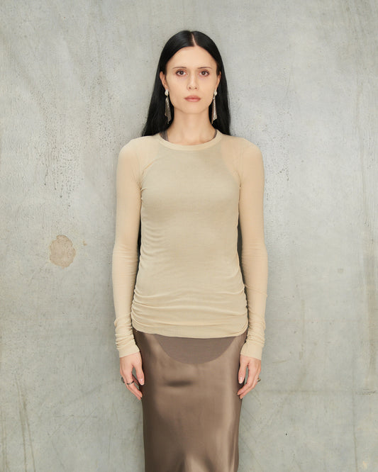 Sand Ribbed Long Sleeve Top