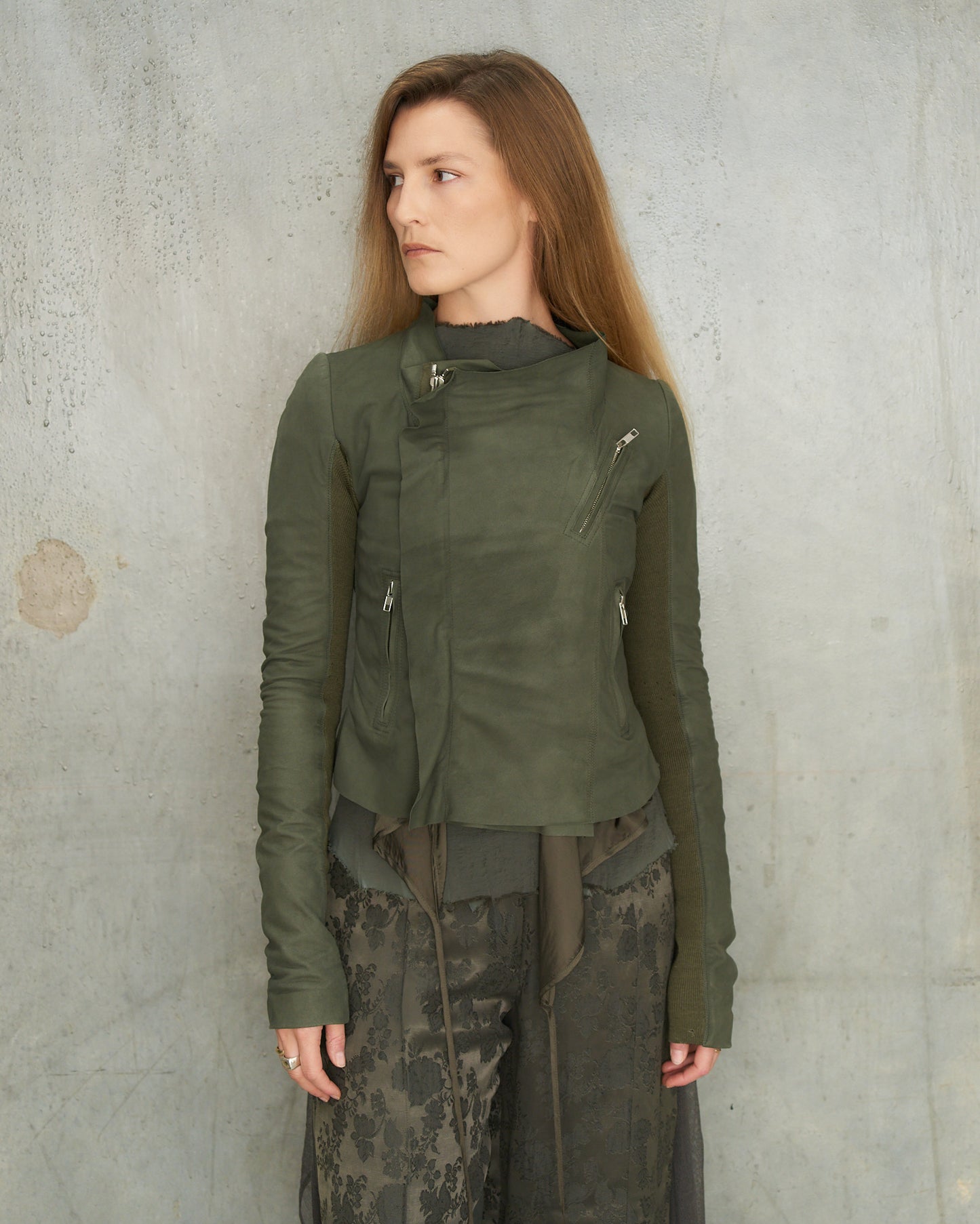Rick Owens Sage Leather Biker Jacket