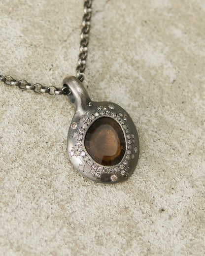 Pe Smoky Quartz Icy Grey Diamond Necklace