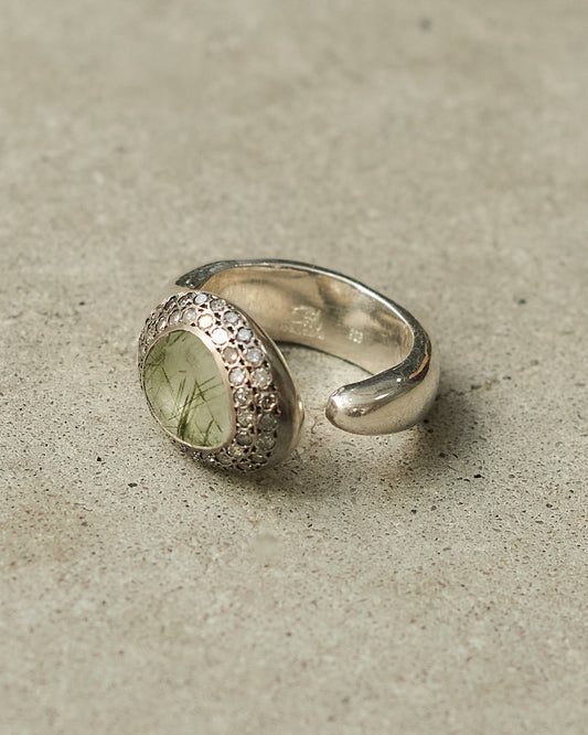 Tevis Green Quartz Icy Diamond Ring