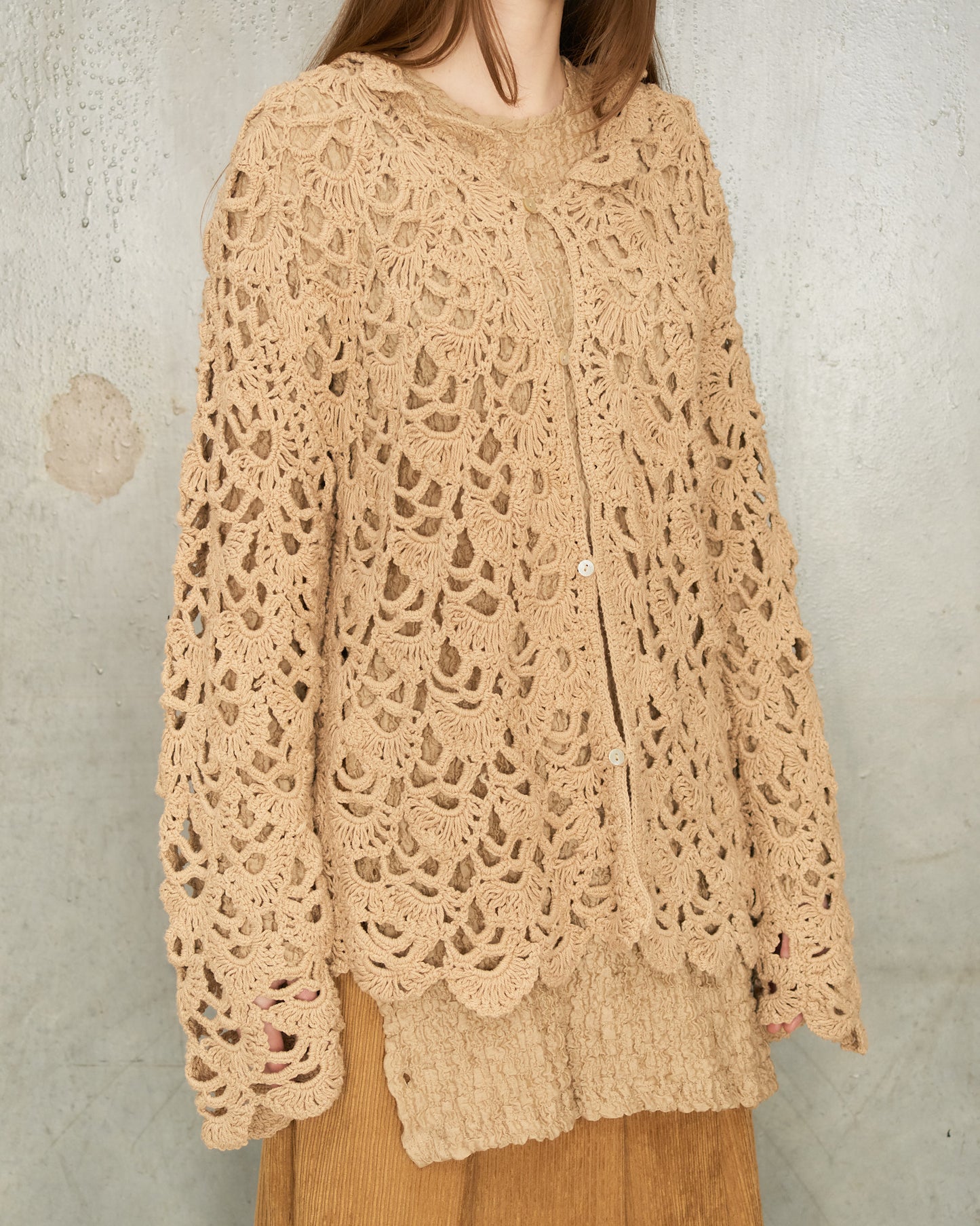 Beige Crochet Cardigan