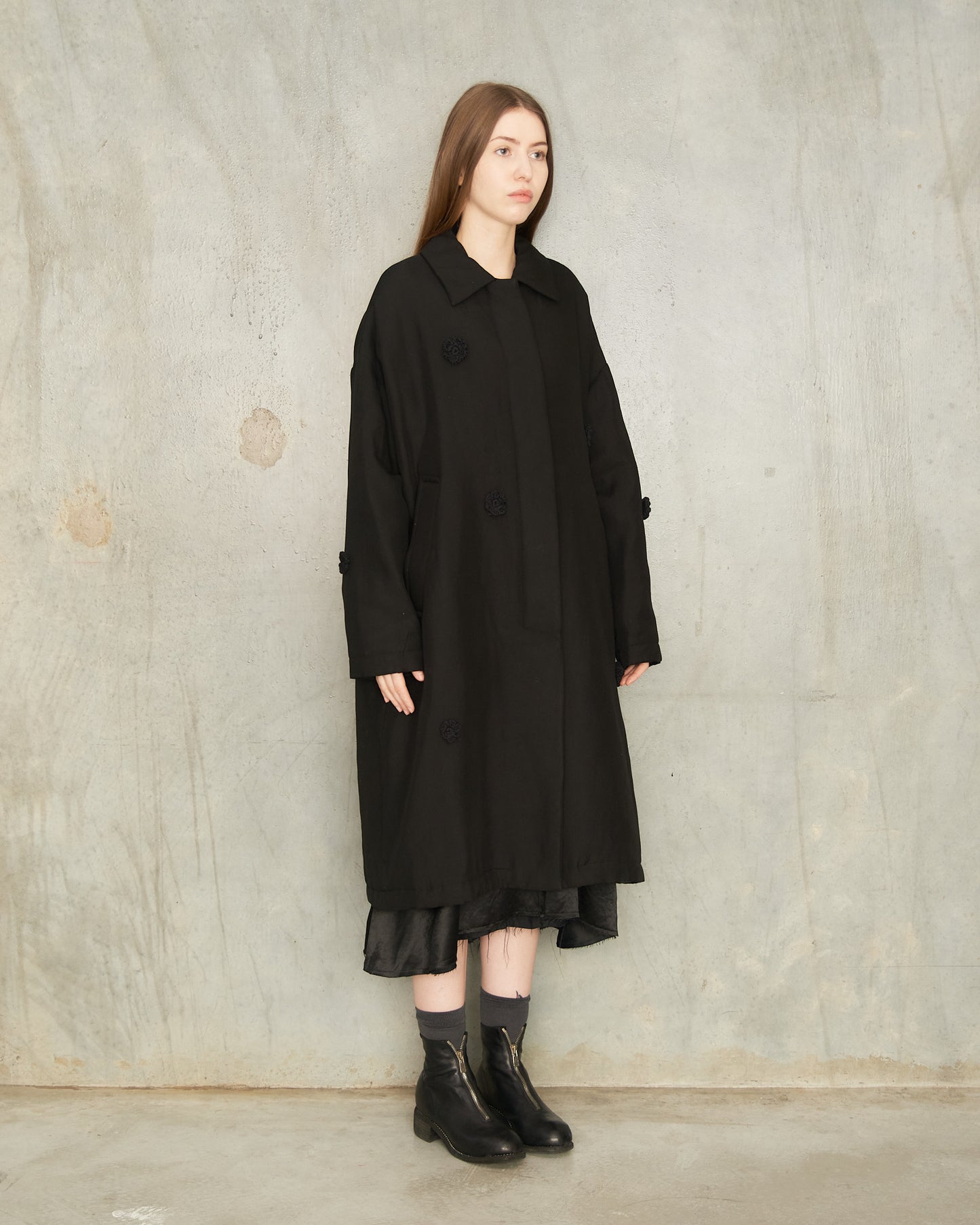 Black Daisy Oversized Coat
