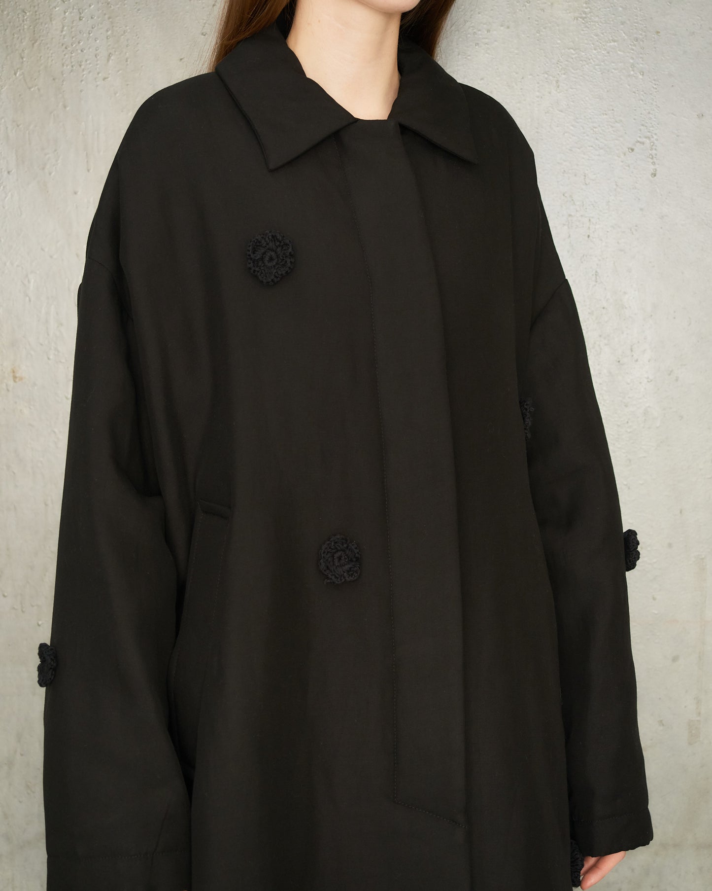 Black Daisy Oversized Coat
